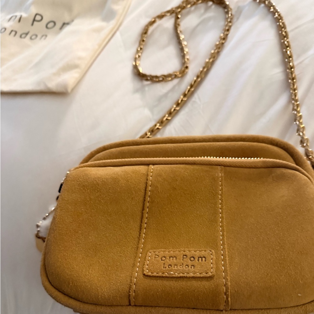 Elegant Tan Crossbody Bag with Gold Chain